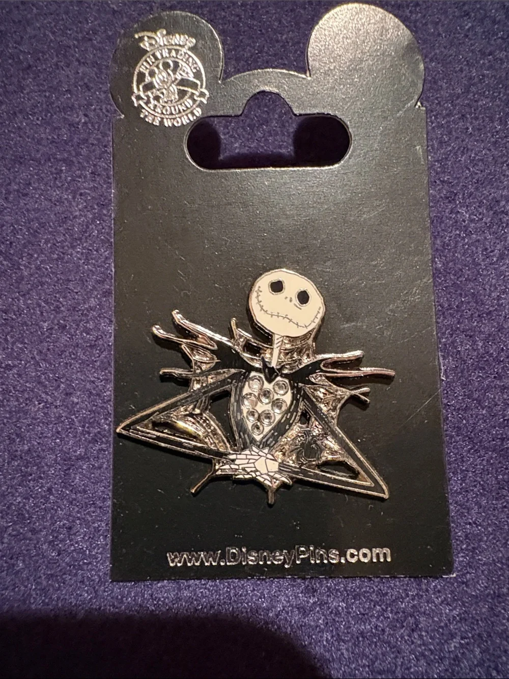 Disney Jack Skellington Silver and White Brooch with sparkle